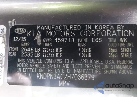 2017 Kia Sportage Ex z USA, uszkodzony, nr VIN KNDPN3AC2H7036379